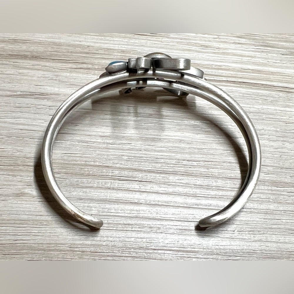 Christophe Poly Modernist Chrono Silver & Gold Tone Aqua Flower Cuff Bracelet - Picture 5 of 9